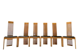 Post-Modern Slatted High Back Dining Room Chairs by Pietro Costantini, 1980s